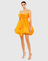 Orange Spaghetti Strap Center Bow Balloon Mini Dress